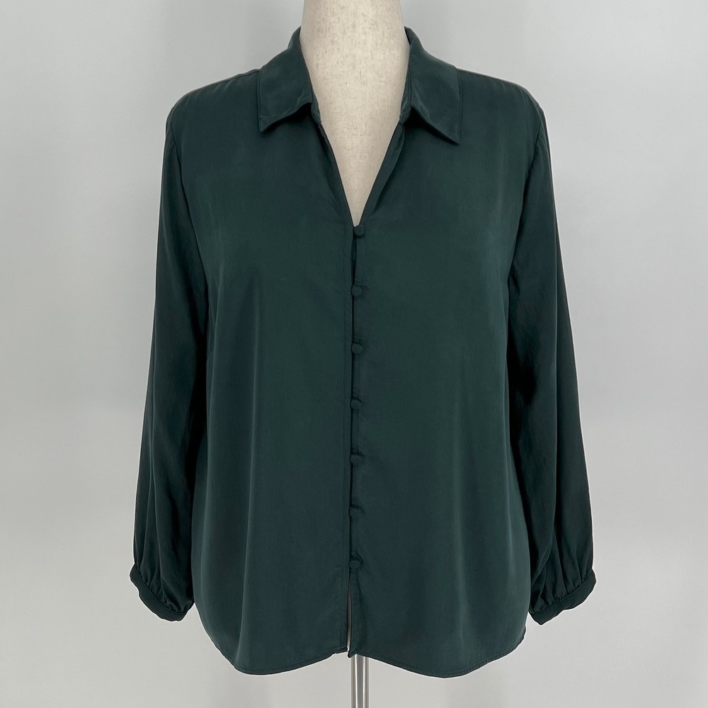 J. Jill Womens Long Sleeve Button Up Drapey Blouse Size XL P Forest Green Soft